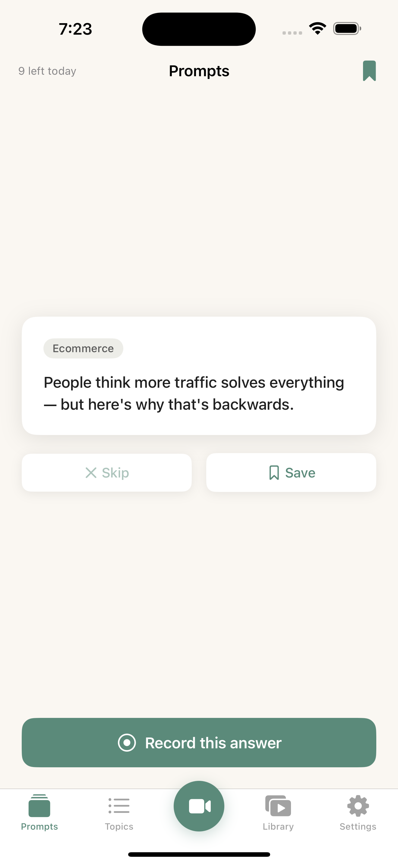 FAQ Videos app showing a prompt card